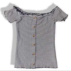 Aero Seriously Soft Button Up Top, Blue & White, Size Small